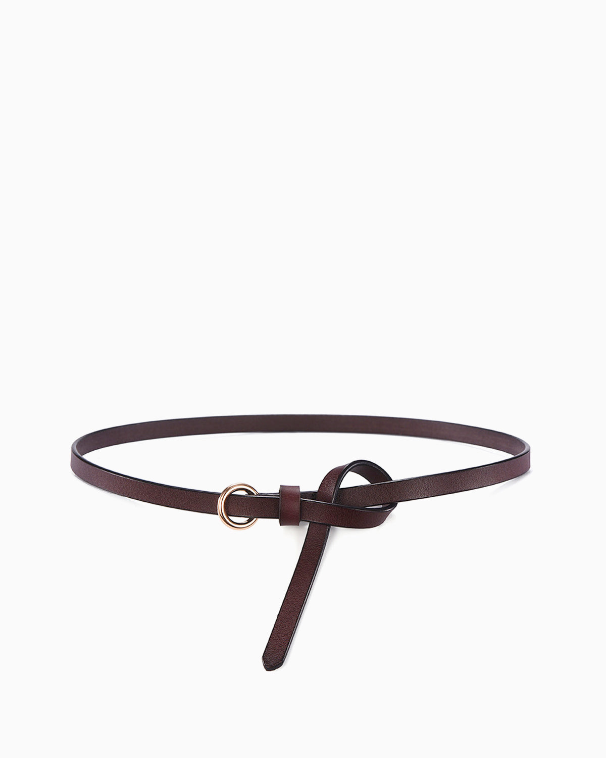 Coffee Leather Belt with Circular Buckle & Hanging Strap