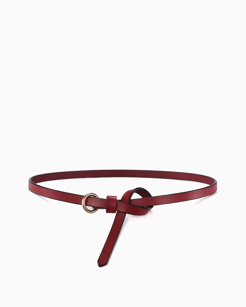 Red Leather Belt with Circular Buckle & Hanging Strap