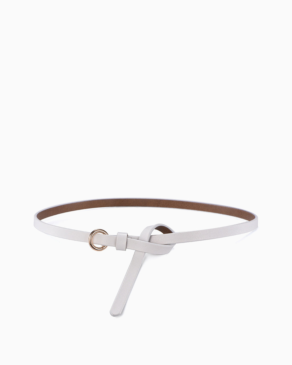 White Leather Belt with Circular Buckle & Hanging Strap