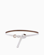 White Leather Belt with Circular Buckle & Hanging Strap
