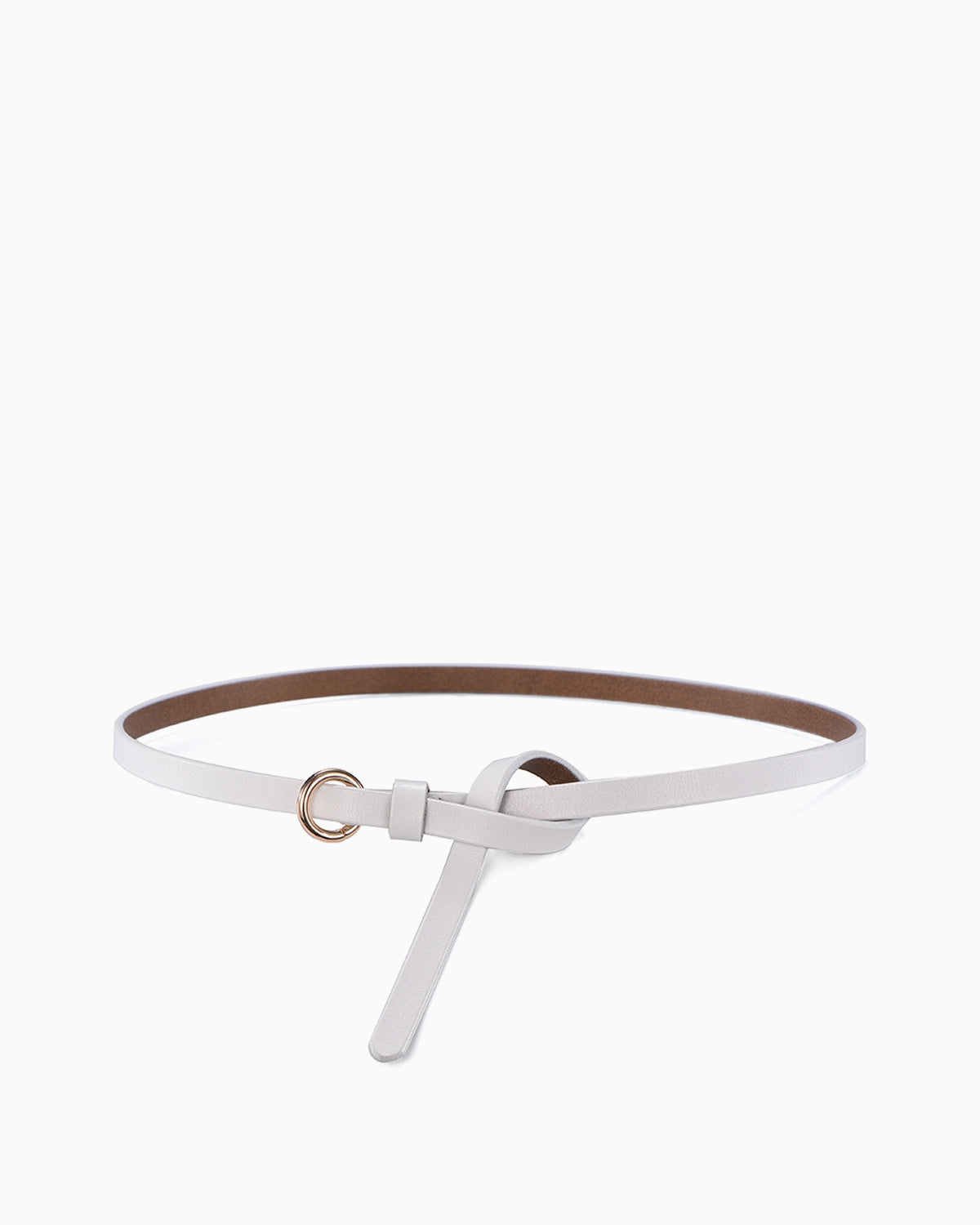 White Leather Belt with Circular Buckle & Hanging Strap