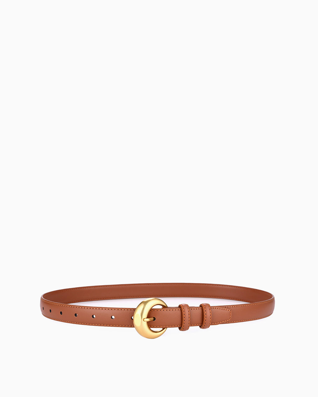 Leather Belt with Round Gold Buckle, Camel color