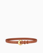 Leather Belt with Round Gold Buckle, Camel color