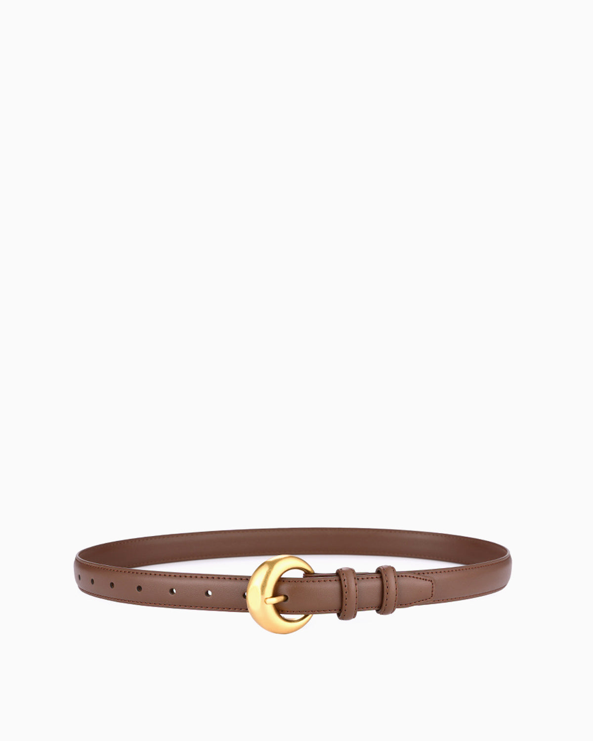Leather Belt with Round Gold Buckle, Caramel color