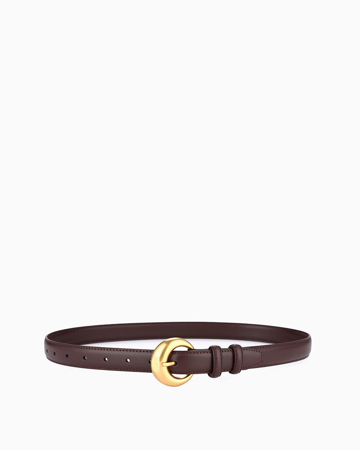 Leather Belt with Round Gold Buckle, Coffee color