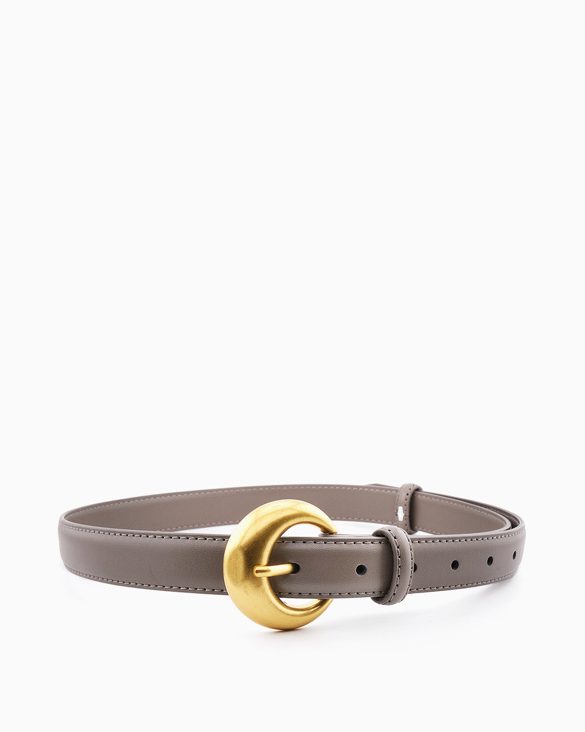 Leather Belt with Round Gold Buckle, Dark Gray