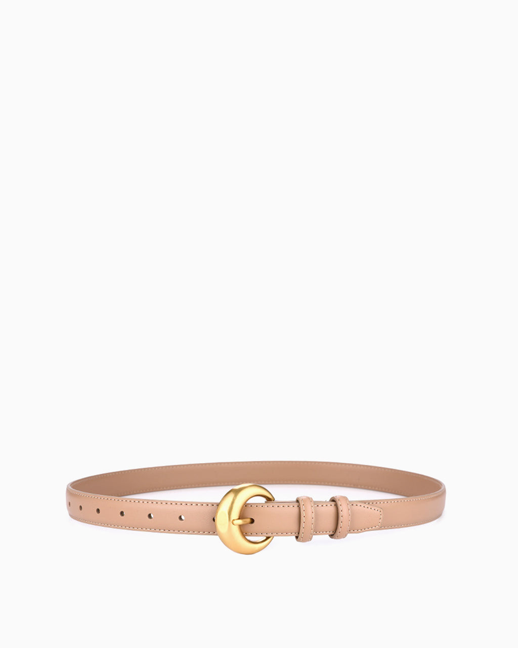 Leather Belt with Round Gold Buckle, Khaki color