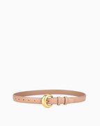 Leather Belt with Round Gold Buckle, Khaki color