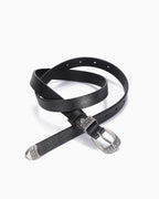 Unisex Leather Statement Belt with Silver Buckle & Decorative Accents, Black