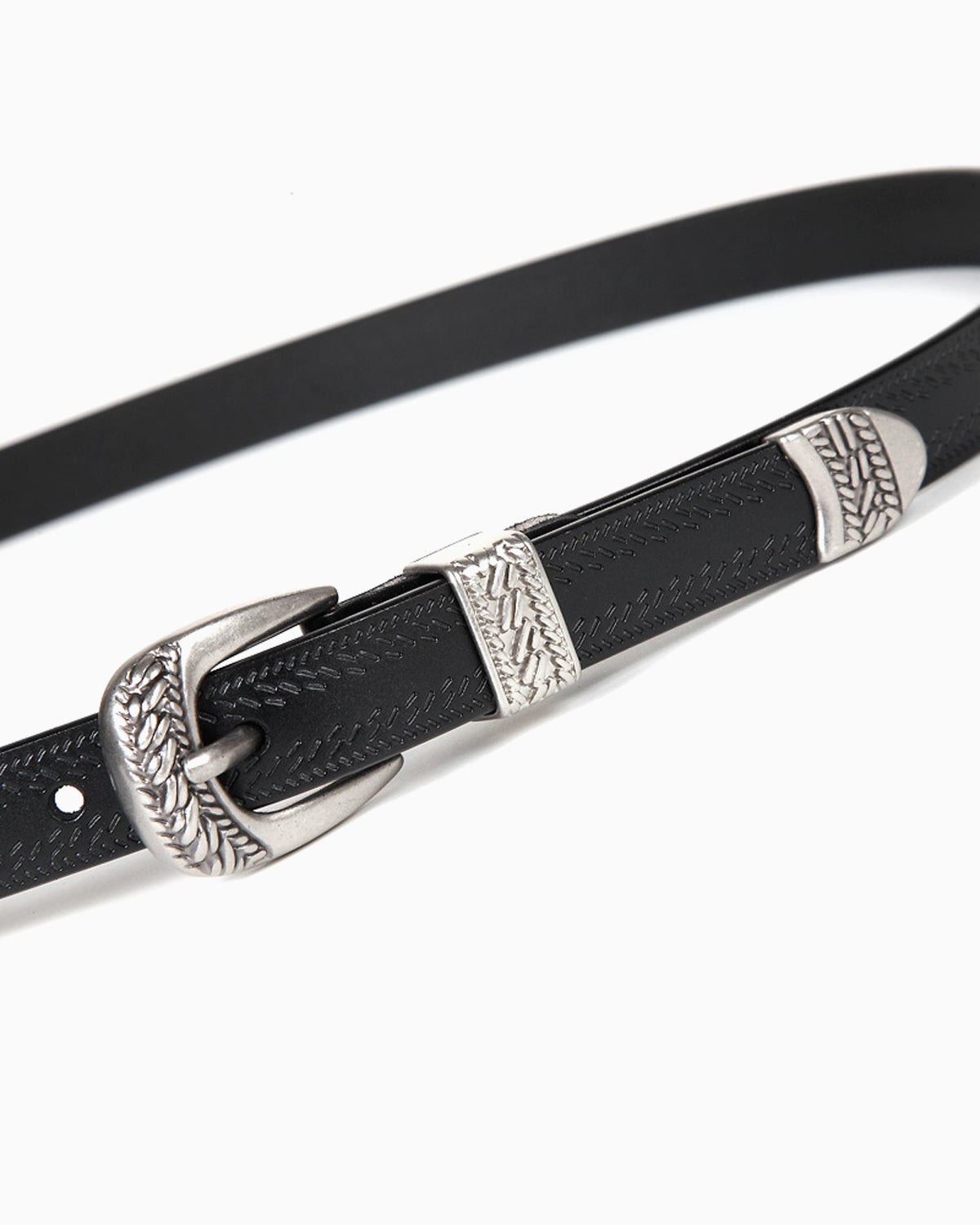 Unisex Leather Statement Belt with Silver Buckle & Decorative Accents, Black