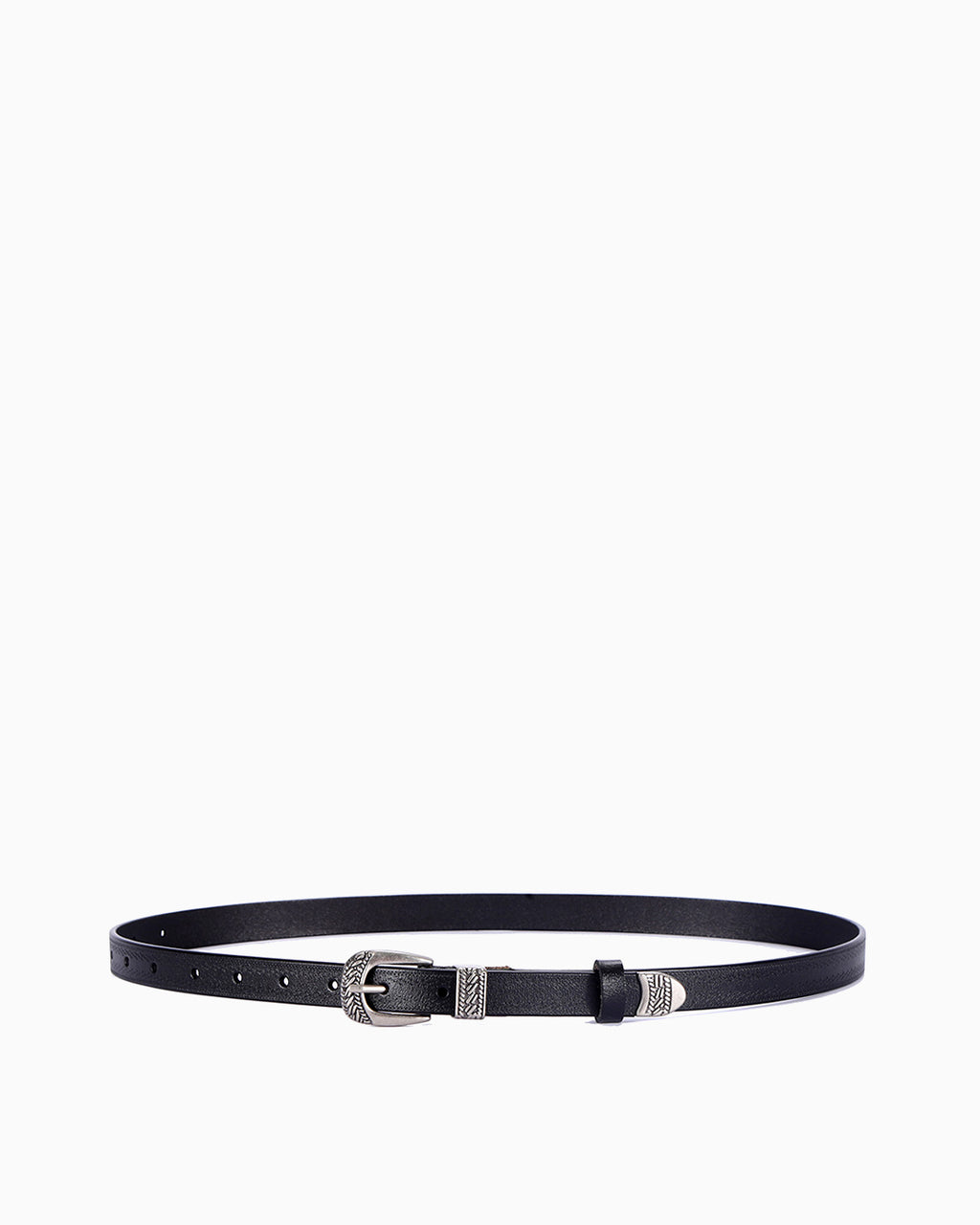 Unisex Leather Statement Belt with Silver Buckle & Decorative Accents, Black