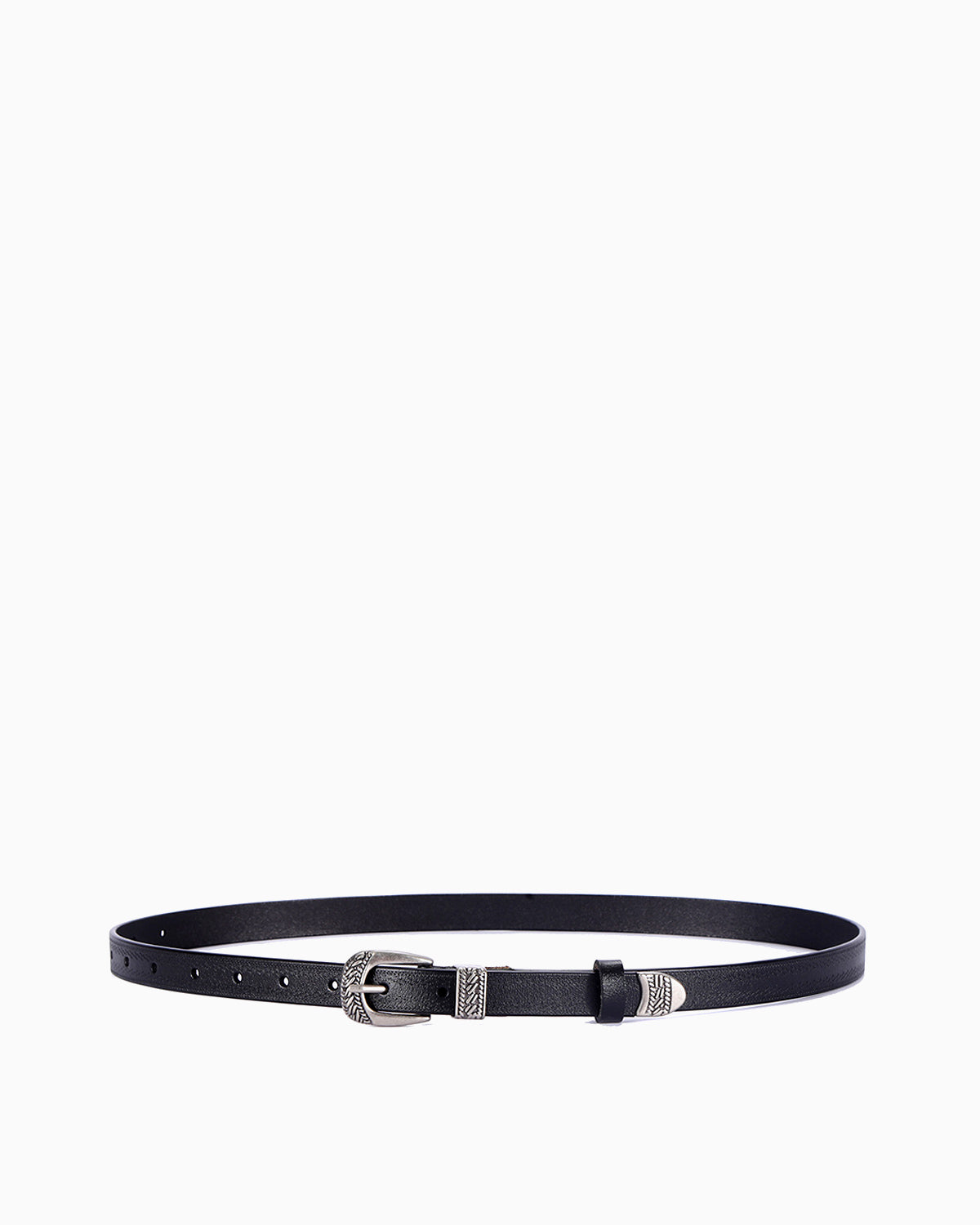 Unisex Leather Statement Belt with Silver Buckle & Decorative Accents, Black
