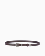 Unisex Leather Statement Belt with Silver Buckle & Decorative Accents, Coffee Color