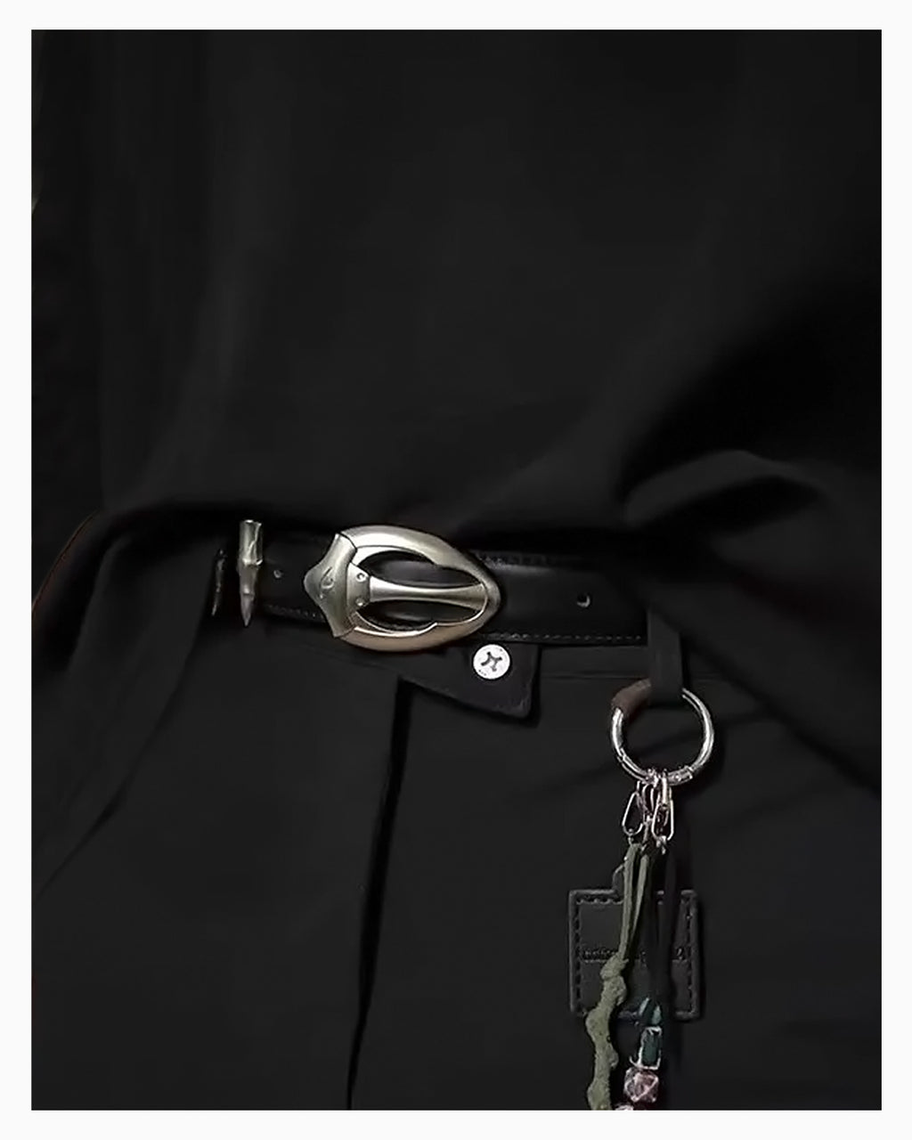 Men's Black Avant-Garde Style Belt with Sculptural Silver Hardware