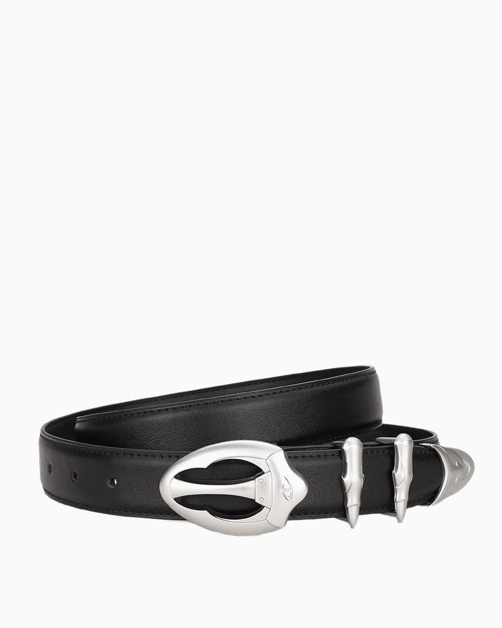 Men's Black Avant-Garde Style Belt with Sculptural Silver Hardware
