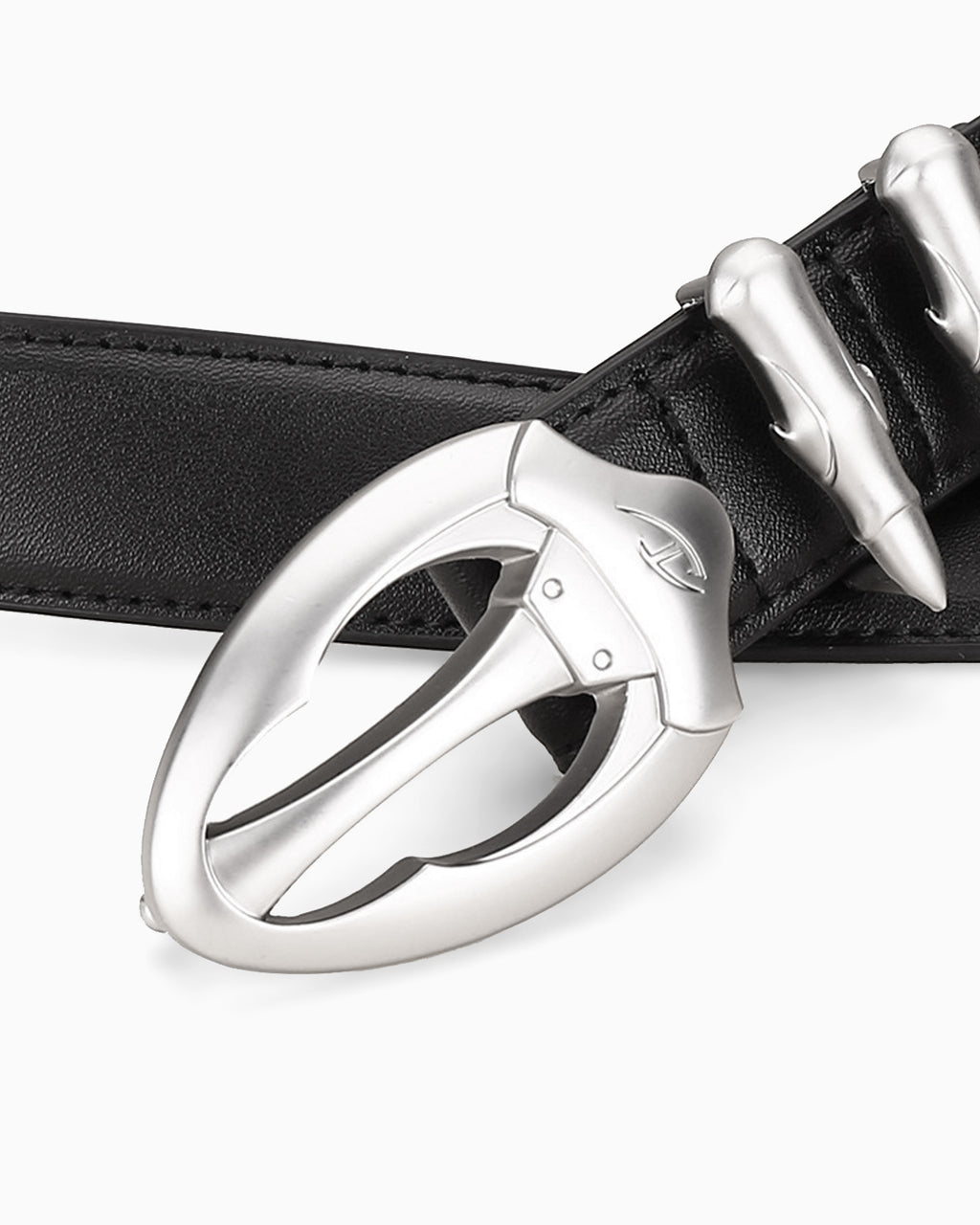 Men's Black Avant-Garde Style Belt with Sculptural Silver Hardware