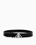 Black Designer Belt with Overlapping Double “A” Buckle