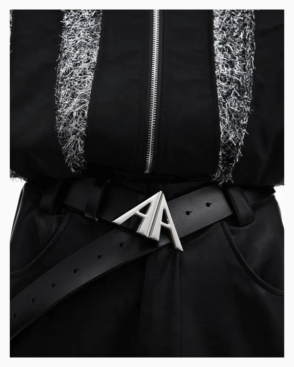 Black Designer Belt with Overlapping Double “A” Buckle