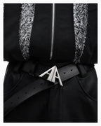 Black Designer Belt with Overlapping Double “A” Buckle