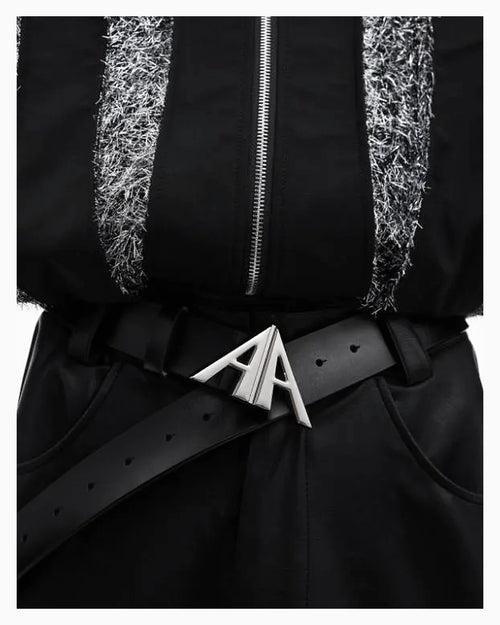 Black Designer Belt with Overlapping Double “A” Buckle
