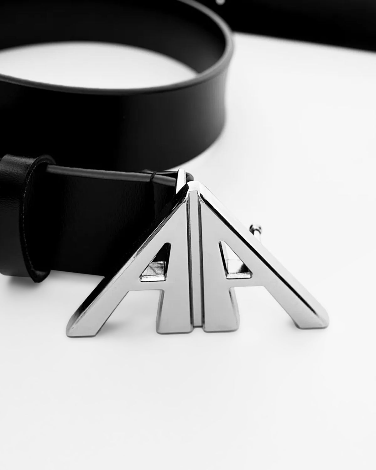 Black Designer Belt with Overlapping Double “A” Buckle