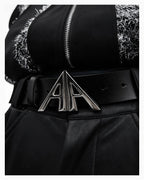 Black Designer Belt with Overlapping Double “A” Buckle