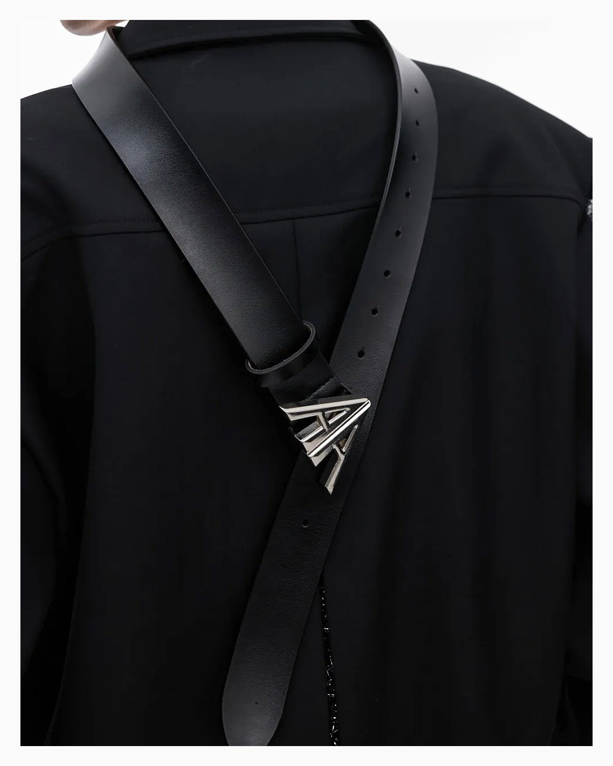 Black Designer Belt with Overlapping Double “A” Buckle