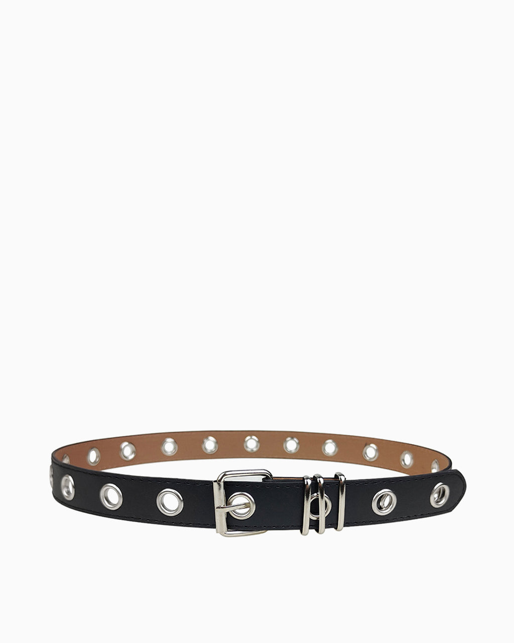 Men's Statement Black Leather Eyelet Belt with Chains