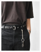 Unisex Y2K Black Leather Belt with Silver Star-shaped Studs