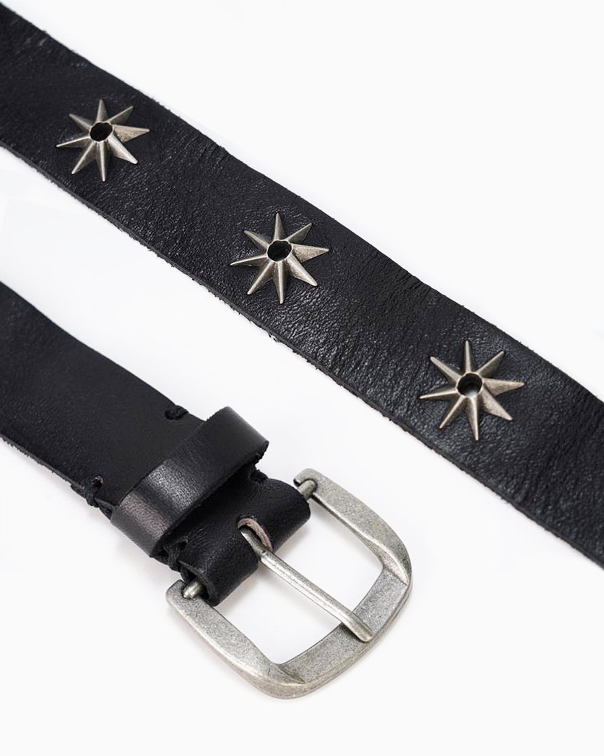 Unisex Y2K Black Leather Belt with Silver Star-shaped Studs