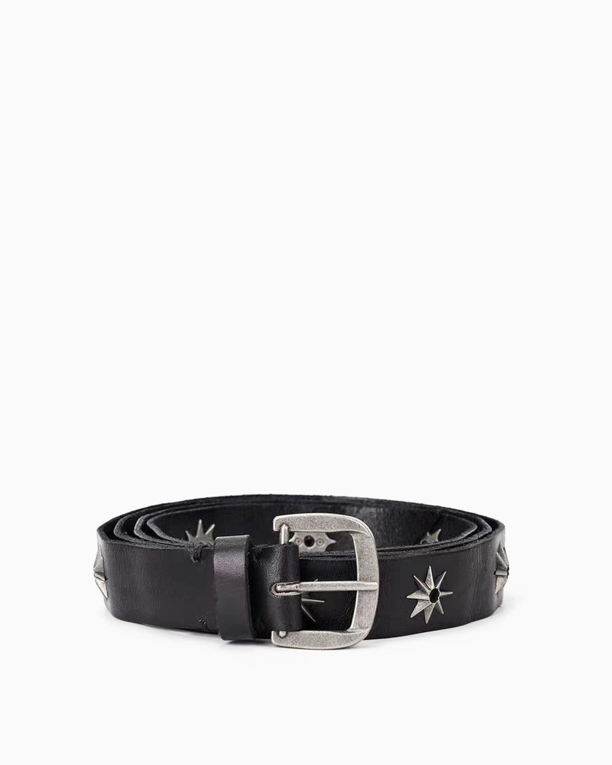 Unisex Y2K Black Leather Belt with Silver Star-shaped Studs
