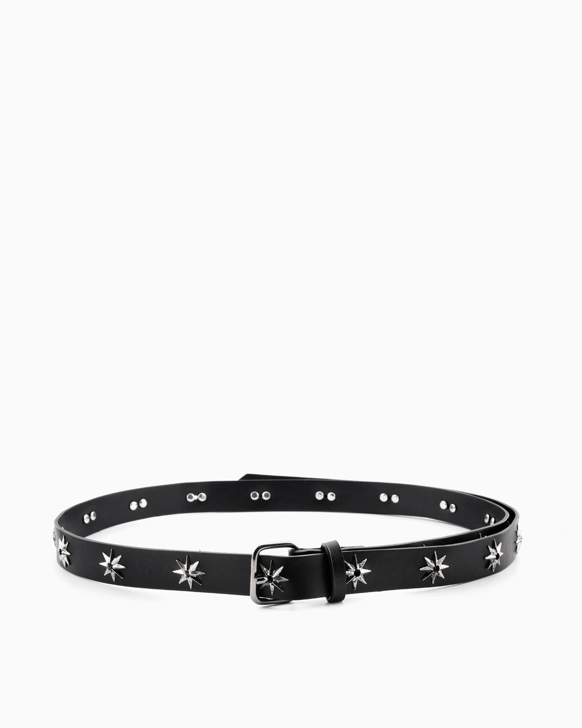 Unisex Y2K Punk Statement  Black Leather Belt with Silver Star-shaped Studs