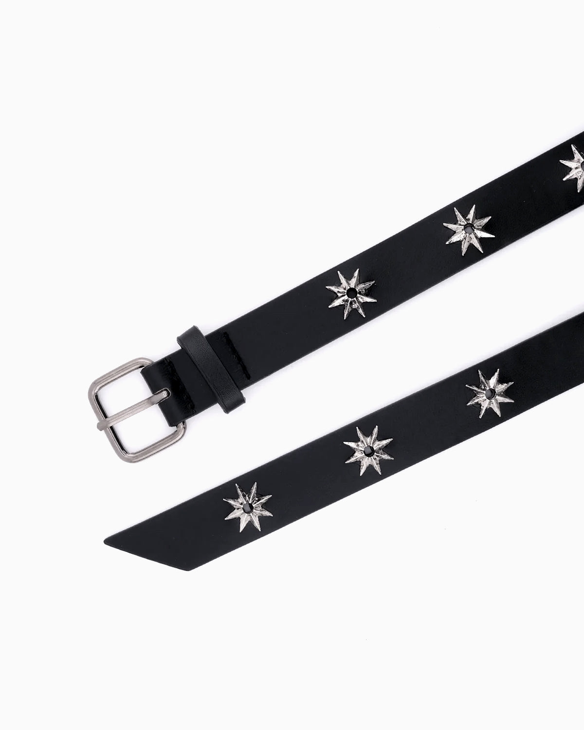 Unisex Y2K Punk Statement Black Leather Belt with Silver Star-shaped Studs