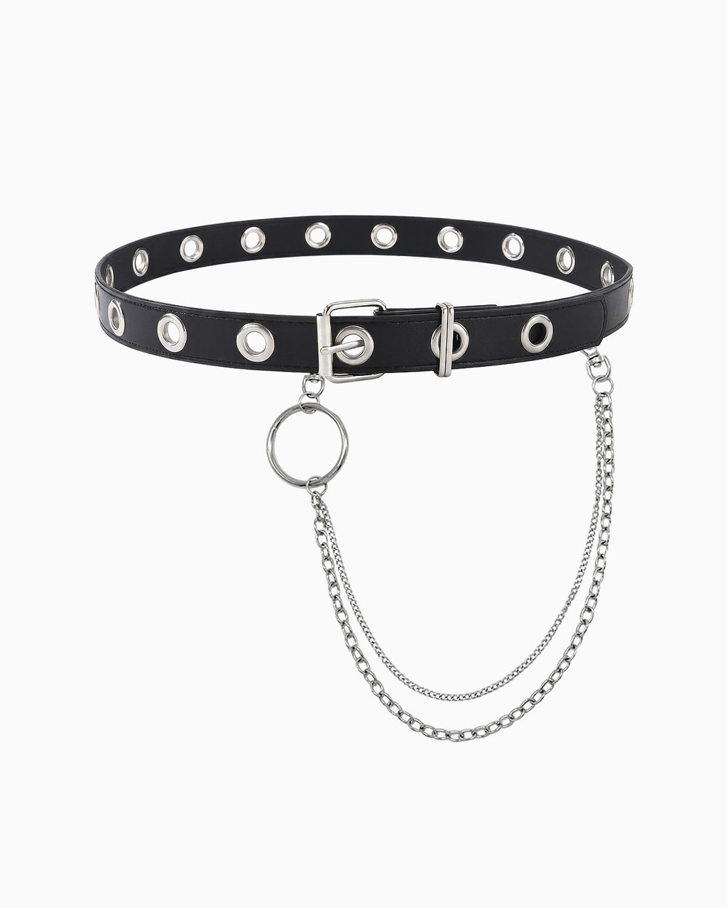 Unisex Black Statement Punk Eyelet Belt with Chains | BUCKLE Collective