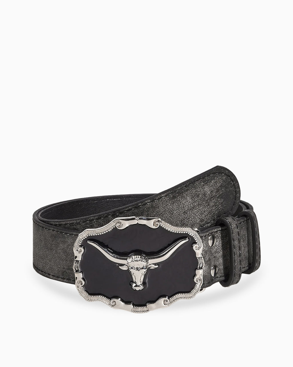 Men's Statement Black Belt with Bull Head Buckle