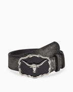 Men's Statement Black Belt with Bull Head Buckle