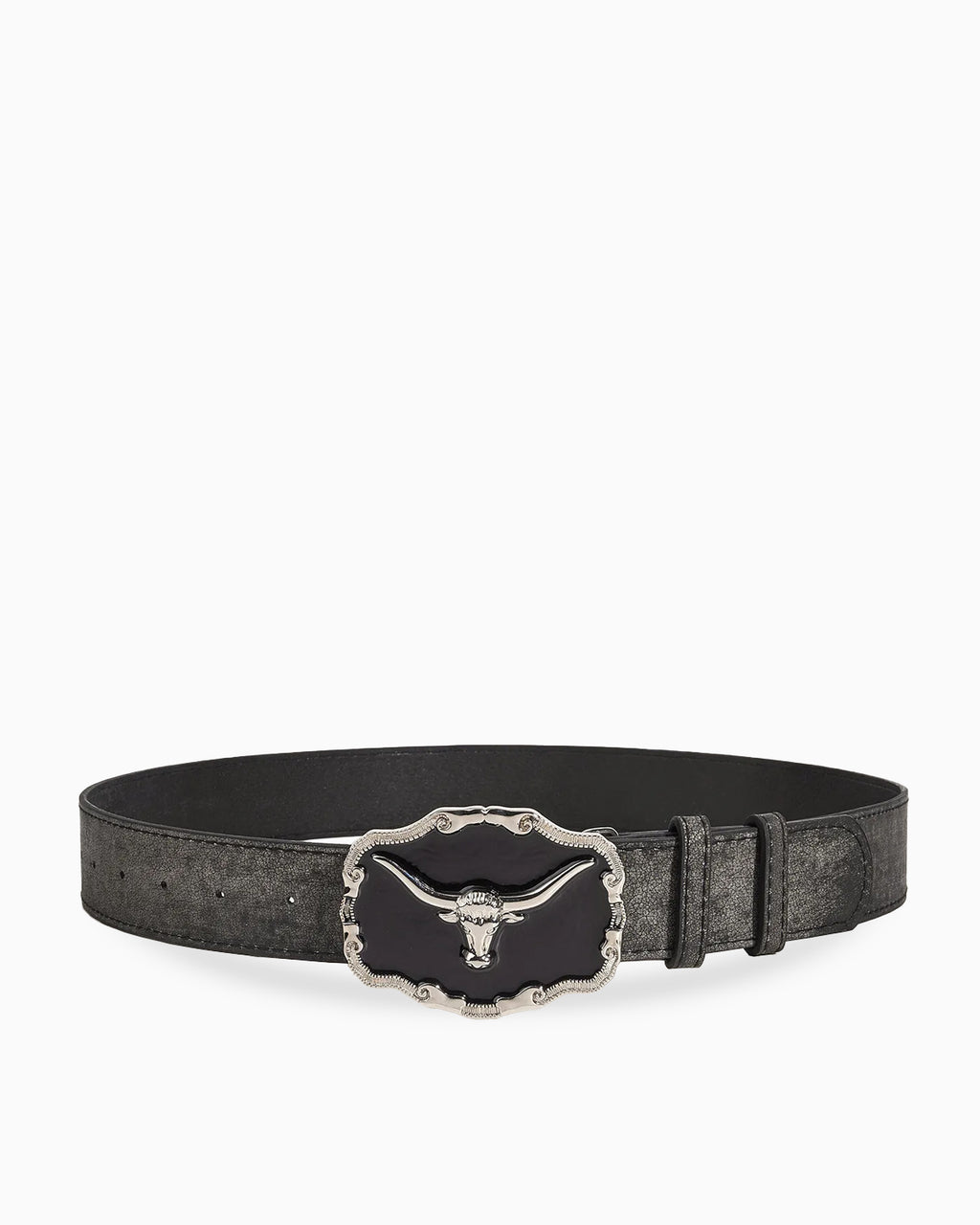 Men's Statement Black Belt with Longhorn Buckle