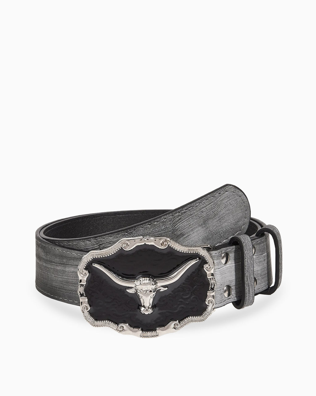 Men's Statement Black Belt with Bull Head Buckle