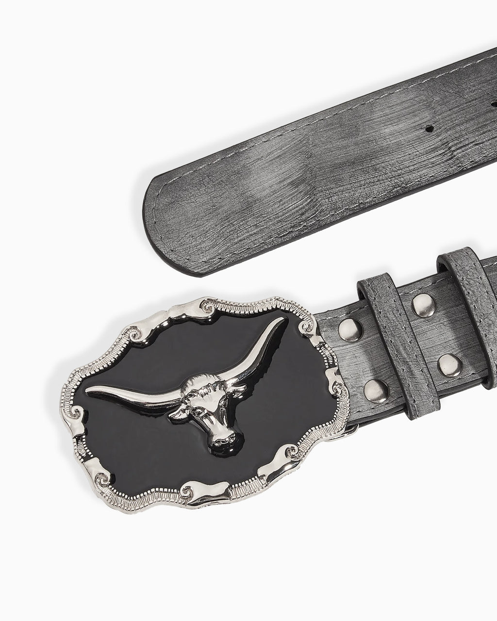 Belt with a decorative buckle featuring a longhorn design