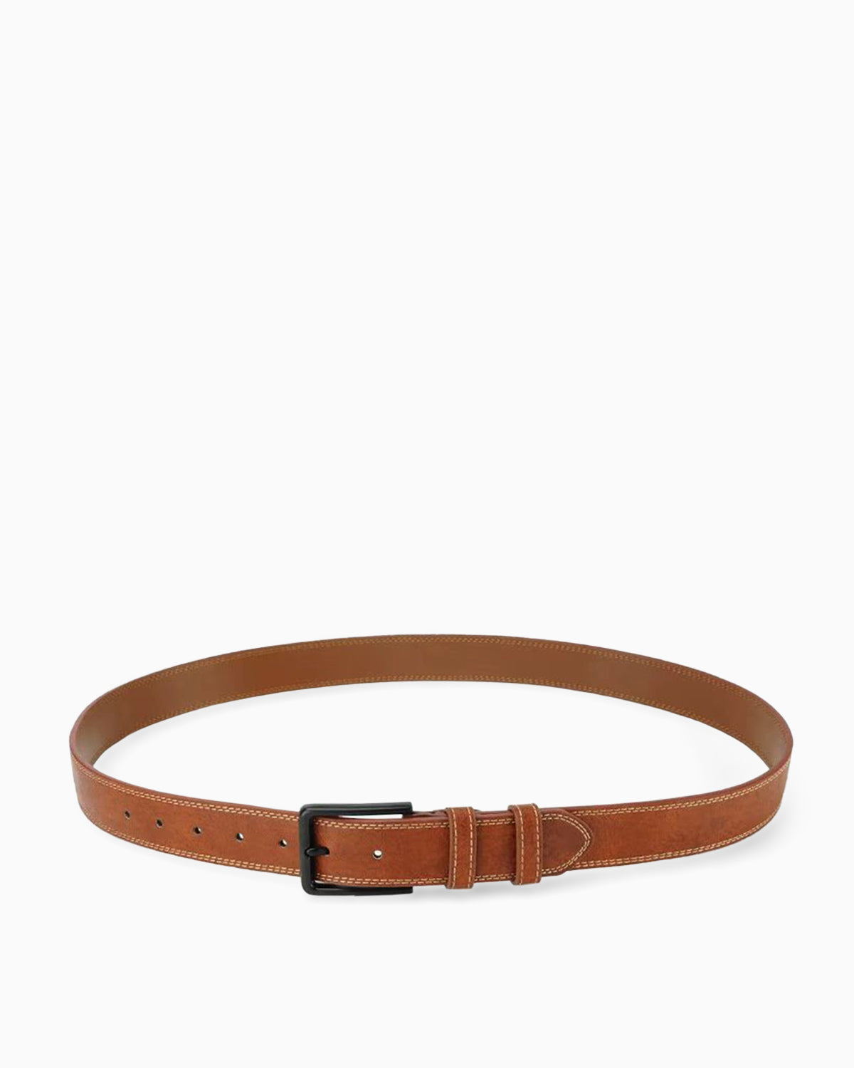 Men's Brown Genuine Leather Belt with Black Buckle and Contrast Stitching
