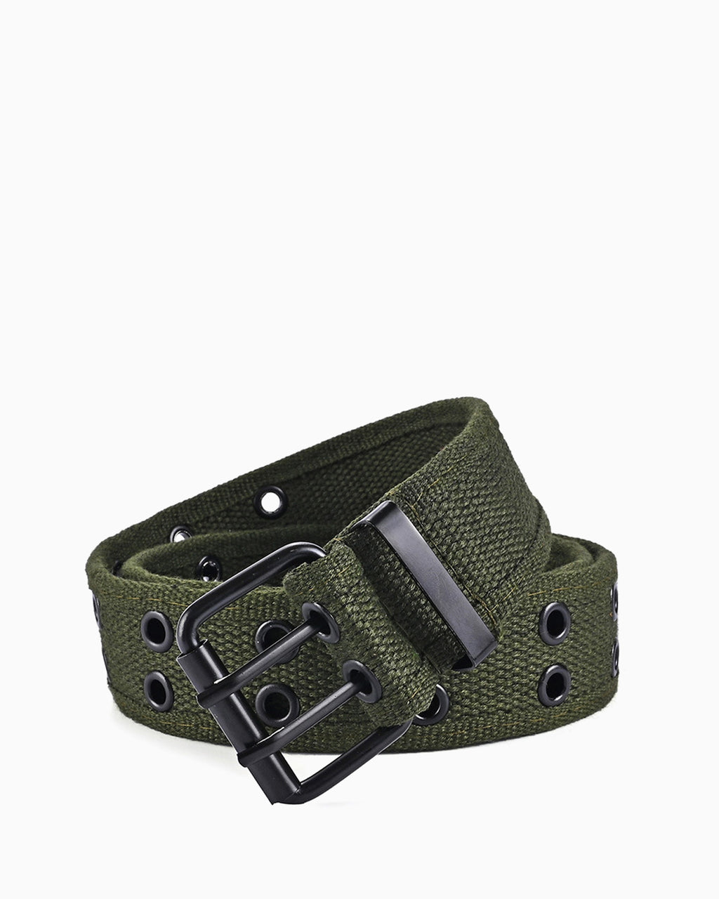 Men's Statement Green Canvas Belt with Double-Prong Buckle
