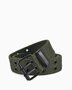 Men's Casual Green Canvas Belt with Double-Prong Buckle