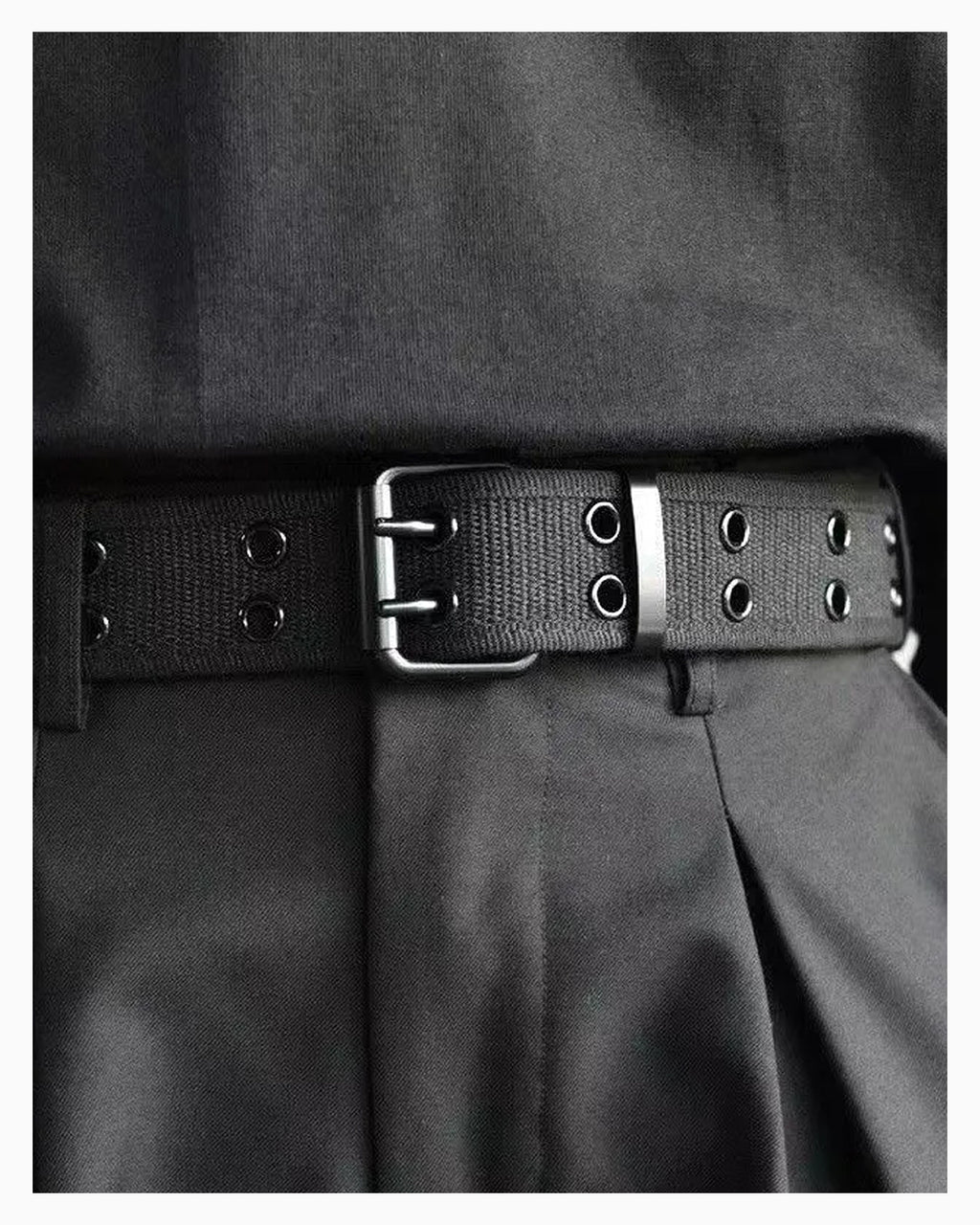 Men's Casual Black Canvas Belt with Double-Prong Buckle