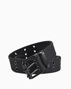 Men's Casual Black Canvas Belt with Double-Prong Buckle