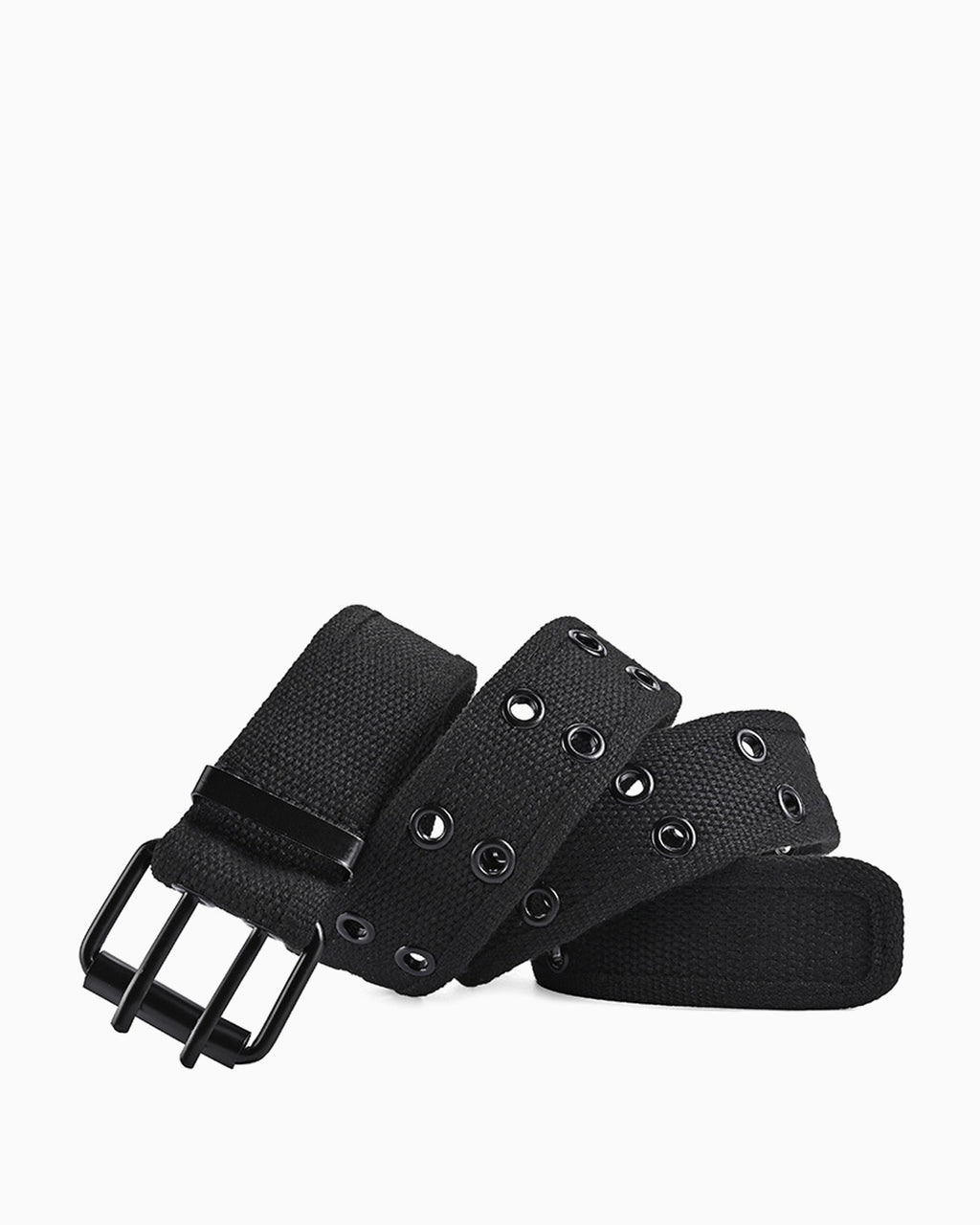 Men's Statement Black Canvas Belt with Double-Prong Buckle