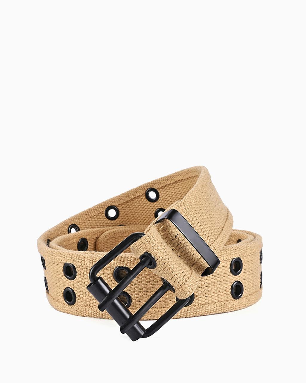 Men's Statement Beige Canvas Belt with Double-Prong Buckle
