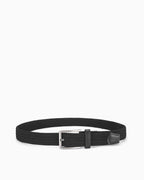 Men's Casual Braided Belt with Rectangular Silver Buckle, Black