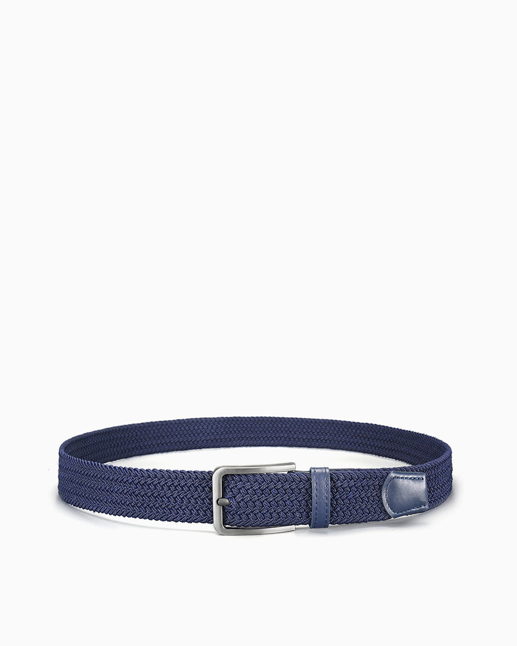 Men's Casual Braided Belt with Rectangular Silver Buckle, Blue