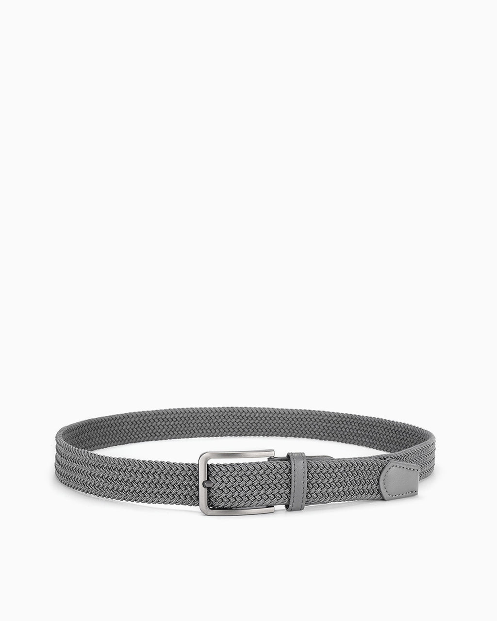 Men's Casual Braided Belt with Rectangular Silver Buckle, Gray