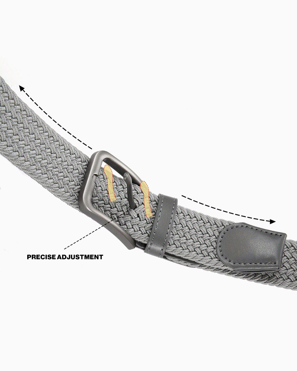 Men's Casual Braided Belt with Rectangular Silver Buckle, Gray